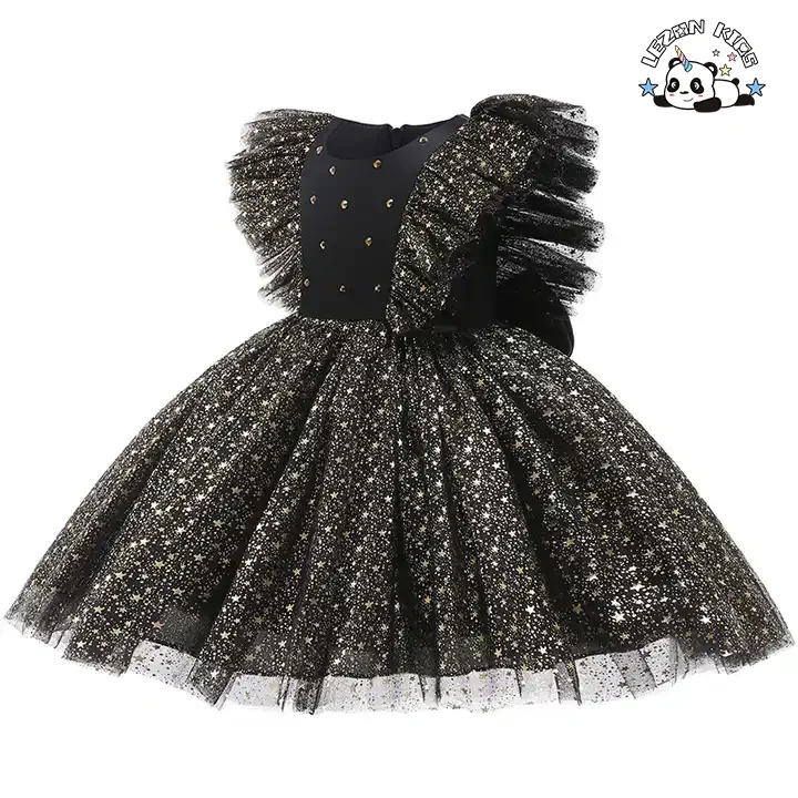 LEZONKIDS - Customizable Sleeveless Gold Foil Printing Summer Girls Party Dress  for 2-14T Years Old Kids Clothing